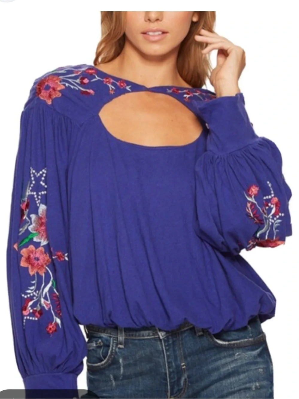 Free people lita Embroidered Open-Back Peasant Blouse -